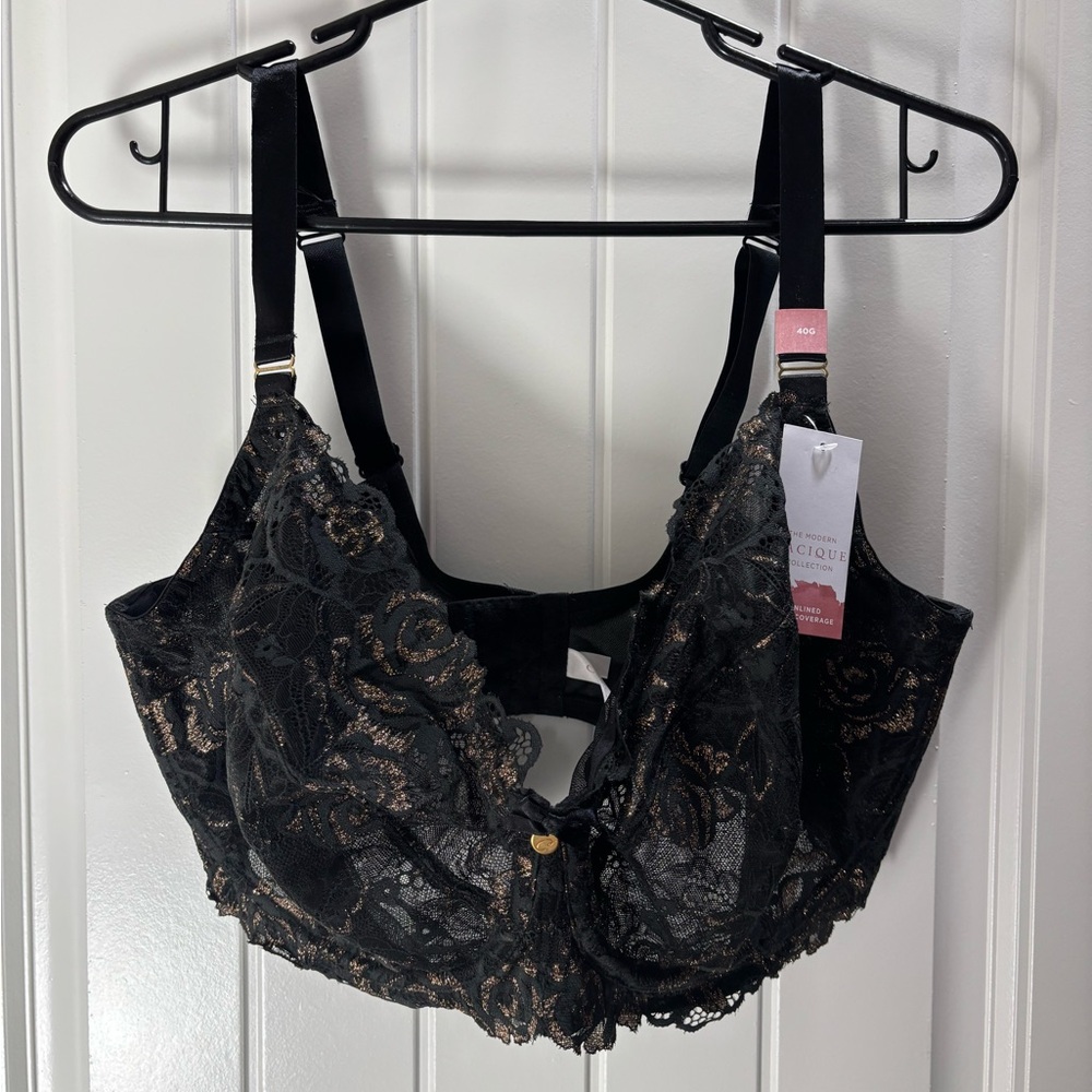 Lane Bryant Cacique Collection Black Lace Bra with Gold Accents
